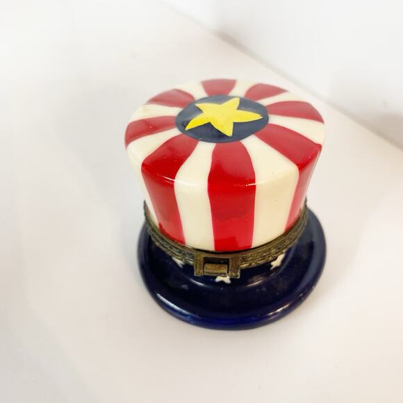 Patriotic American Uncle Sam Hat Hinged Lid Trinket Box with Star Trinket - Picture 5 of 6